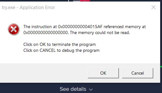 Pop-up error message