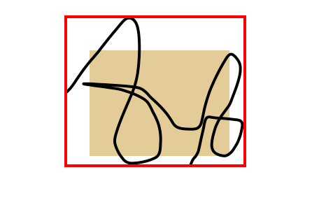Black Squiggle,Red outline rectangle and brown solid rectangle