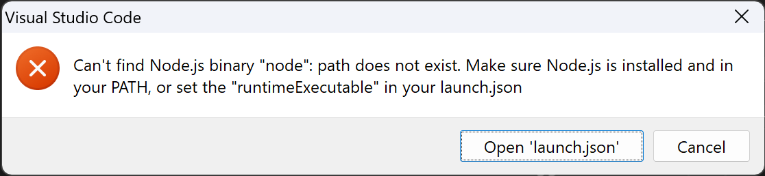 Can't find Node.js binary "node": path does not exist.