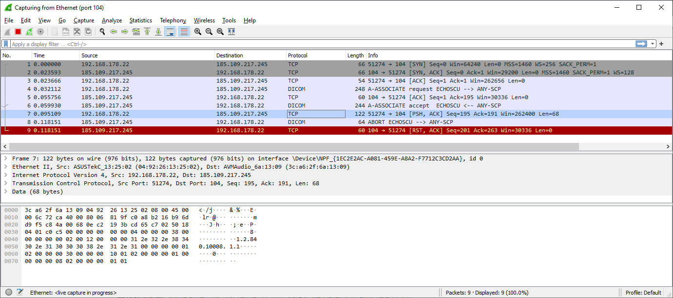 WireShark capture of traffic from Android emulator to VPS